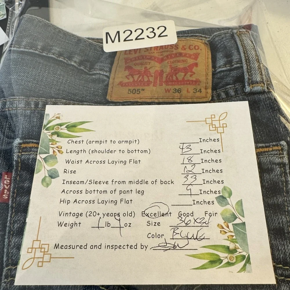 Levis 505 Jeans Mens 36x34 Blue Medium Wash Straight Leg Whiskered Denim Pants